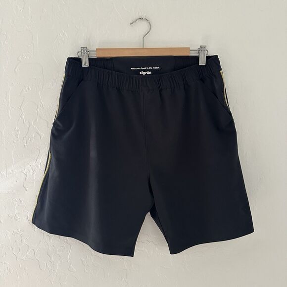 Sigrun Shorts Men's Large Black Athletic Unlined Tennis match Pockets Elastic - Picture 1 of 8
